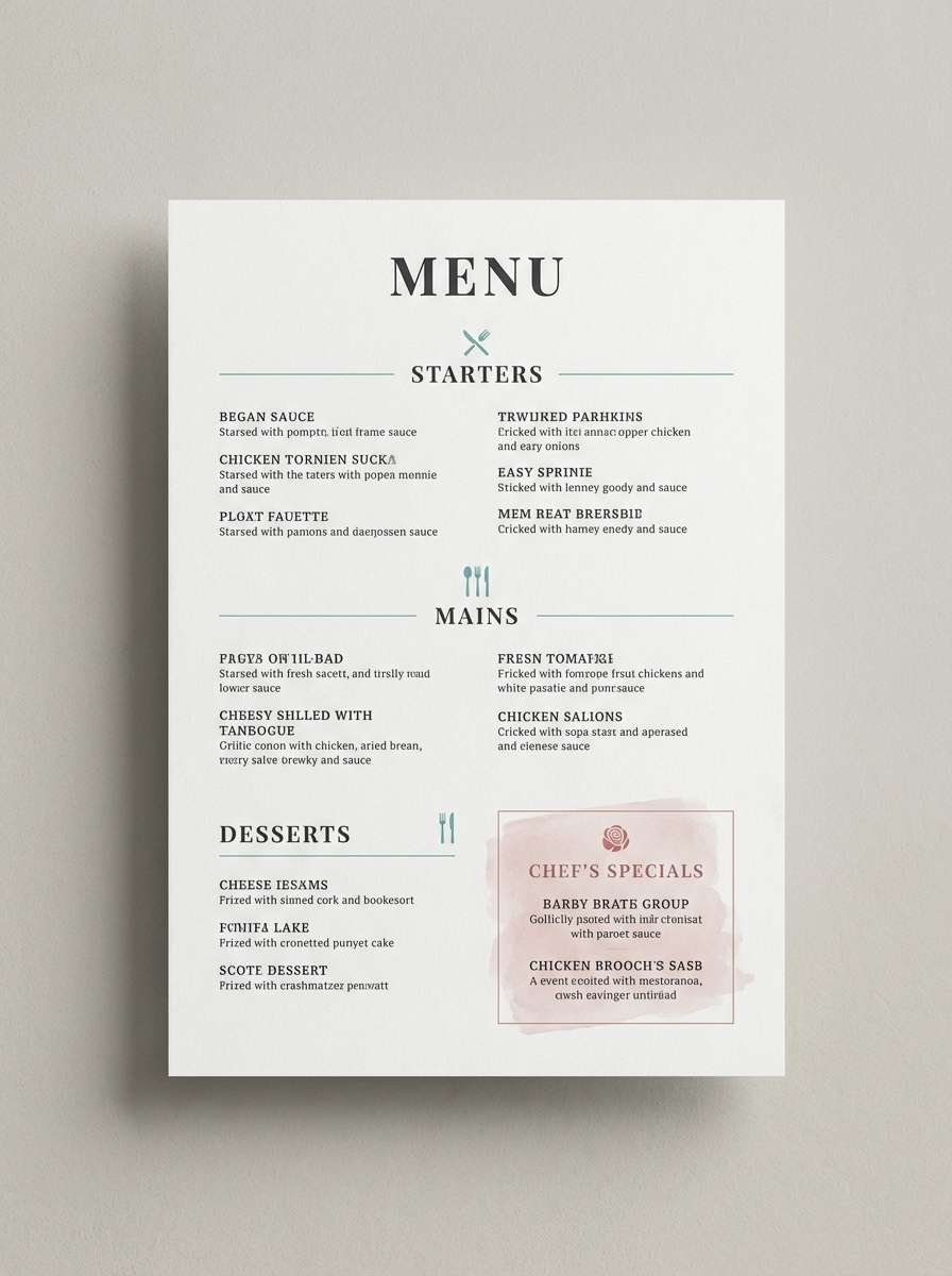 muted restaurant menu