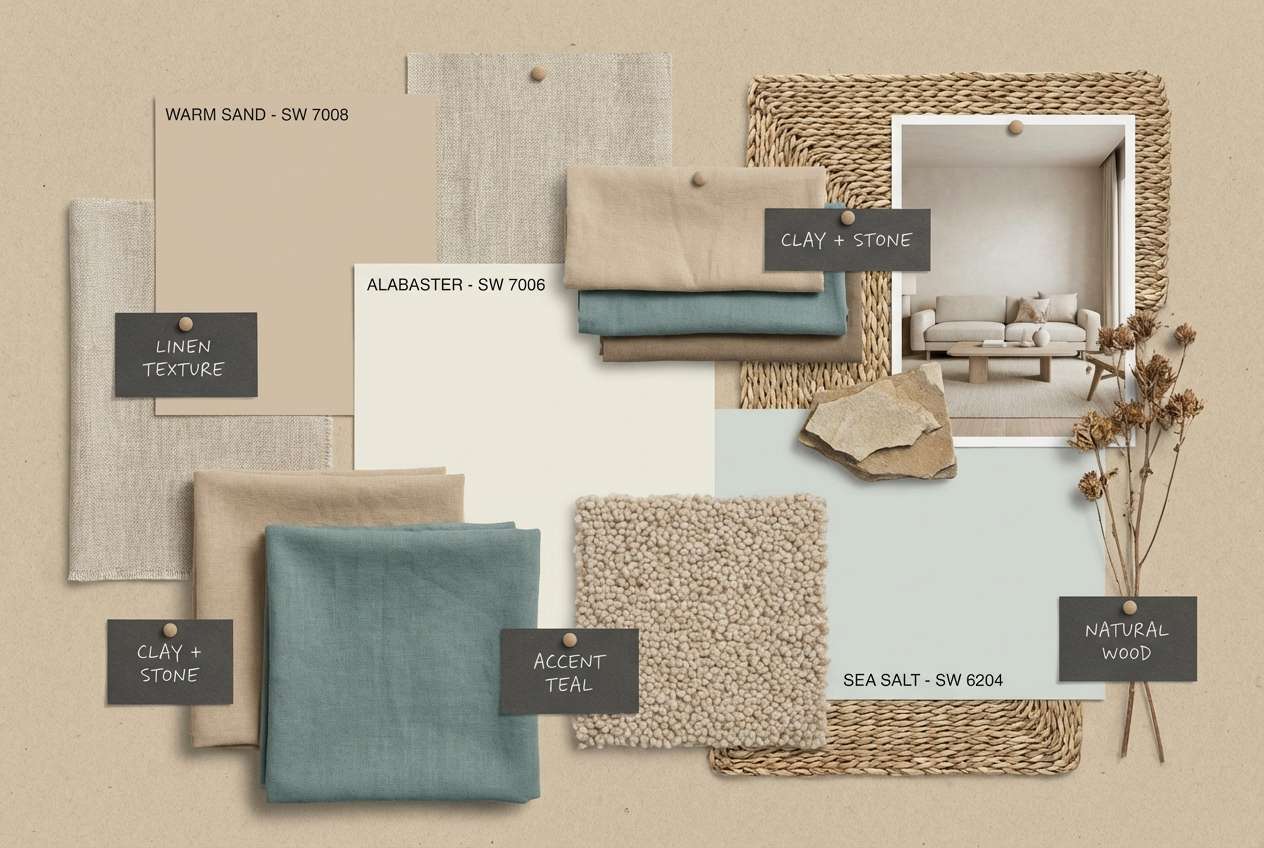 neutral teal mood board