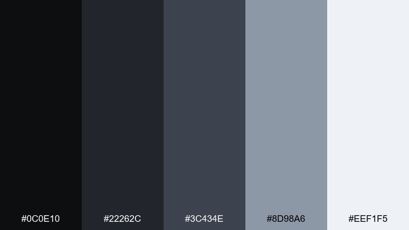 smoke and chrome color palette with hex codes