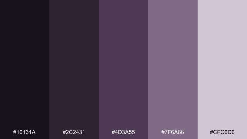 smoke and mulberry shadow color palette with hex codes