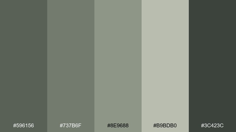 smoke and sage drab color palette with hex codes