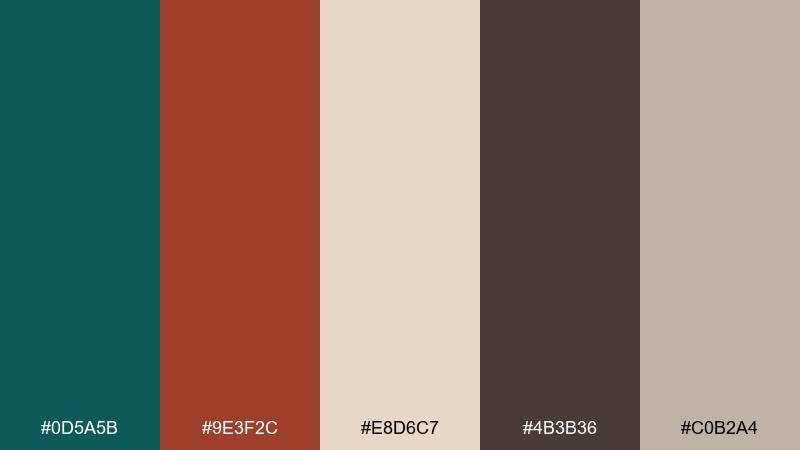 smoked adobe teal rust color palette with hex codes