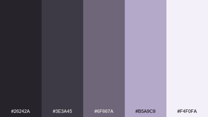 smoked lavender dark gray color palette with hex codes
