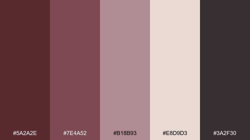smoky mauve wood color palette with hex codes