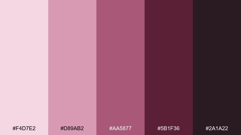 smoky raspberry pink maroon color palette with hex codes