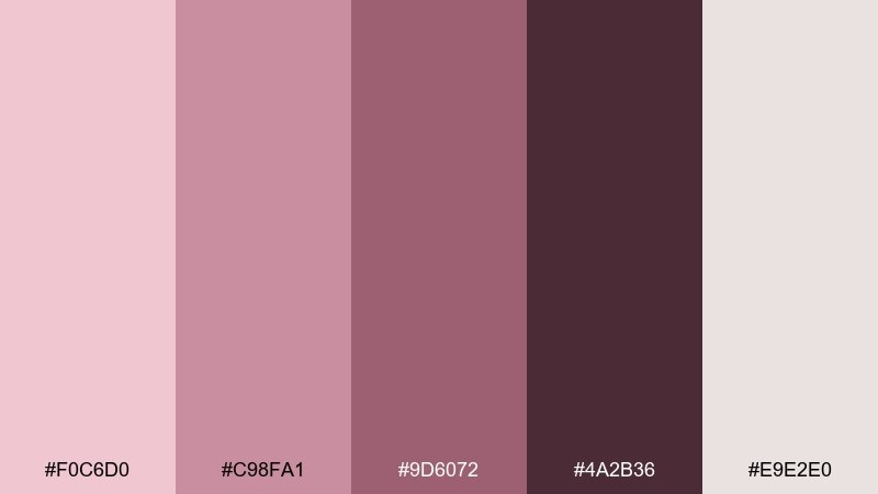 smoky rosewood rose blush color palette with hex codes