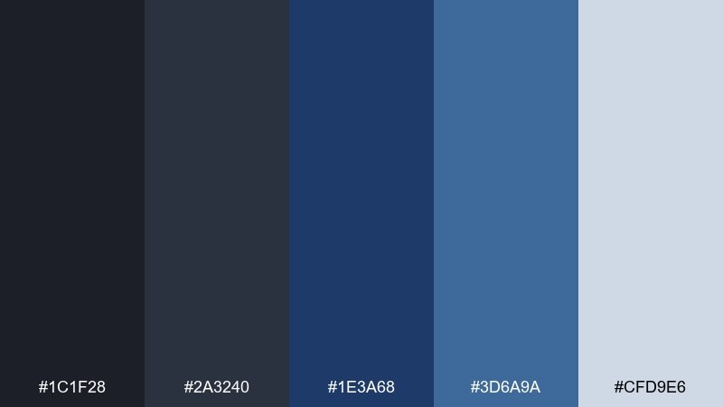 smoky sapphire color palette with hex codes
