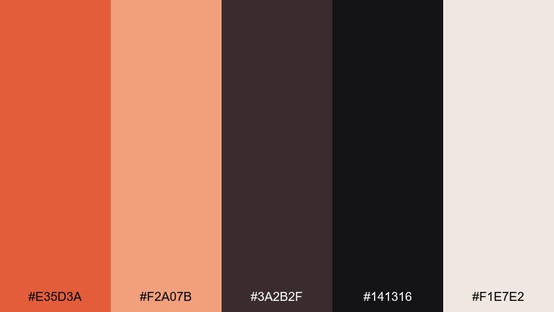 smoky sienna night sunset orange color palette with hex codes