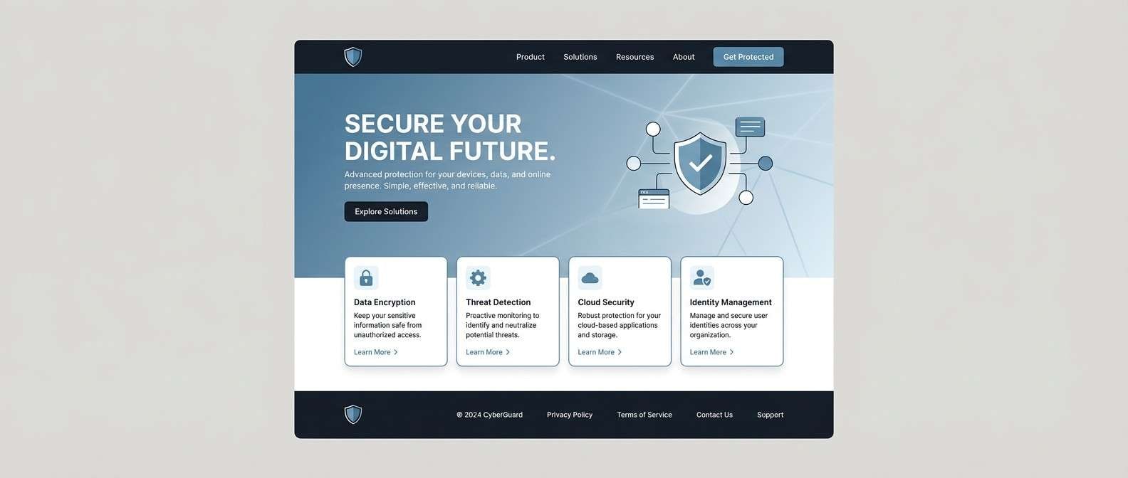 cybersecurity website ui mockup