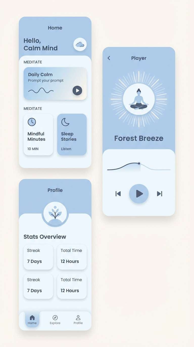 calm meditation app ui