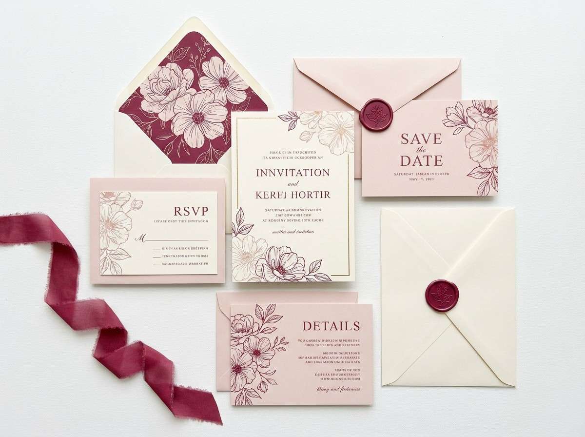 blush wedding invitation set