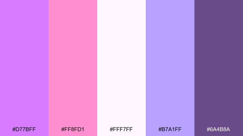 soft candy bloom heliotrope color palette with hex codes