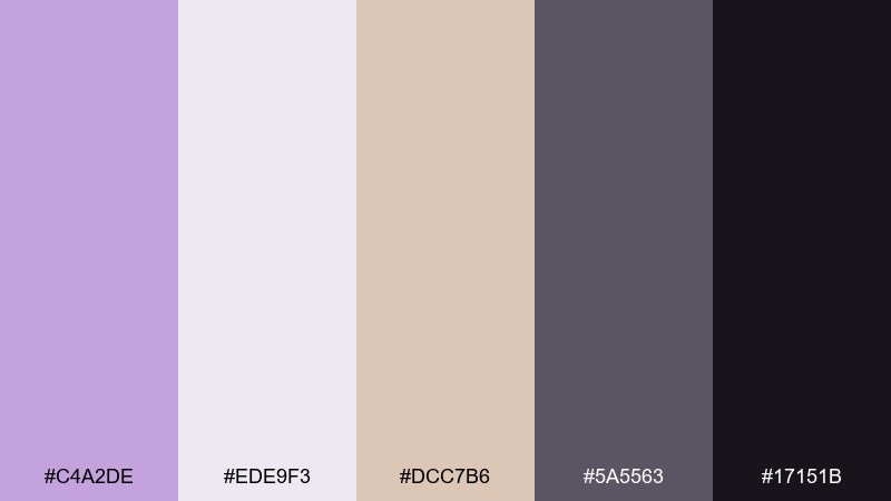 soft charcoal bloom wisteria color palette with hex codes