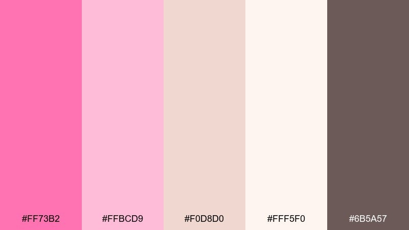 soft clay petal pink flamingo color palette with hex codes