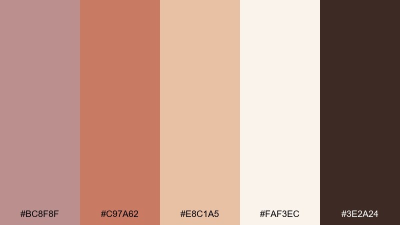 soft copper rosy brown color palette with hex codes