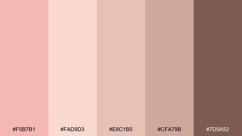 soft coral latte tea rose color palette with hex codes