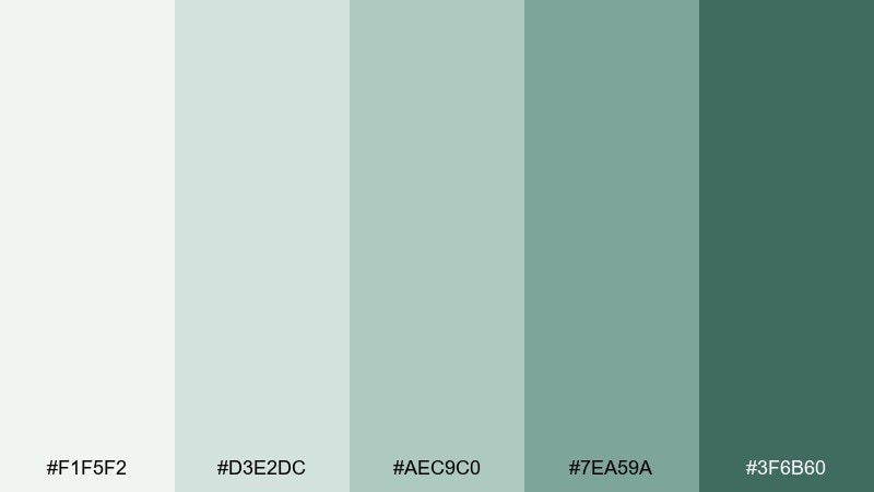 soft eucalyptus tea green color palette with hex codes