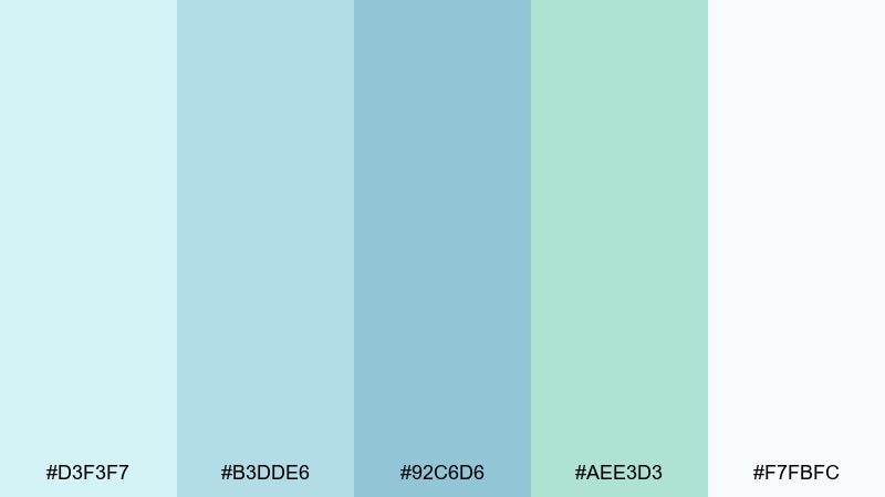 soft harbor pastel blue green color palette with hex codes