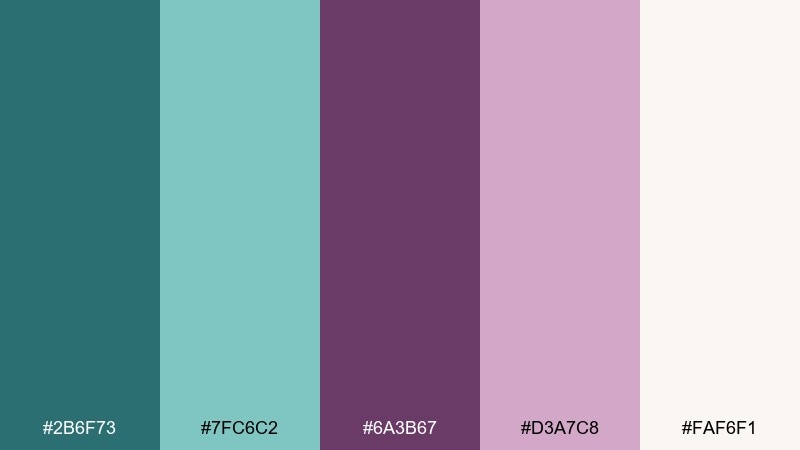 soft hearth teal plum color palette with hex codes