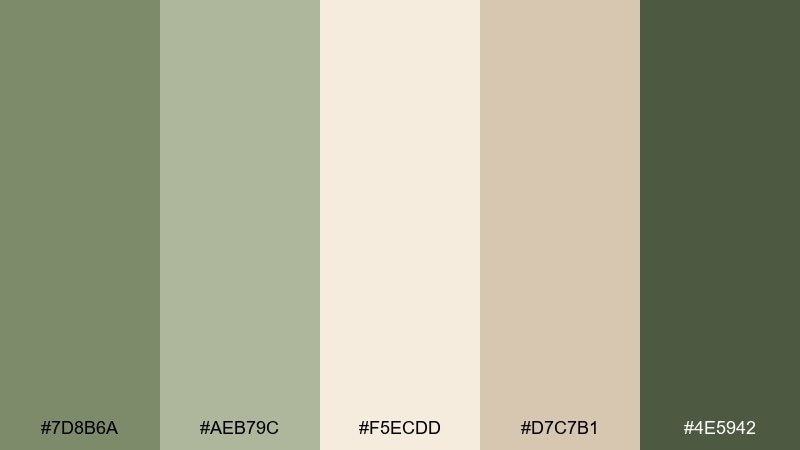 soft khaki canvas green cream color palette with hex codes