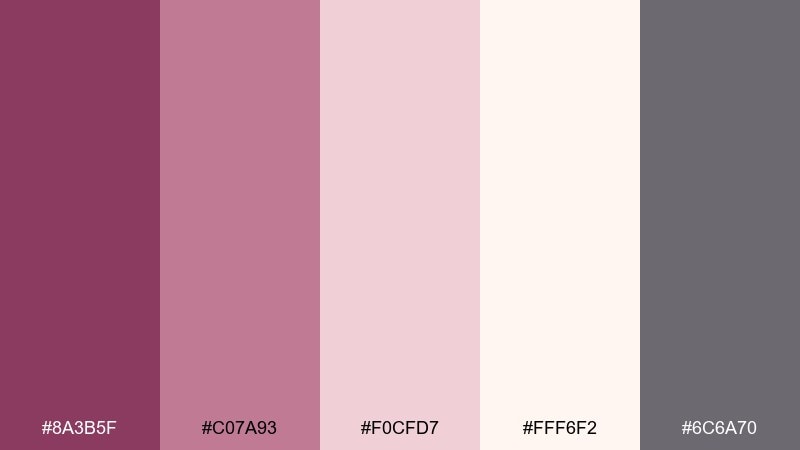 soft mauve sunrise mulberry color palette with hex codes