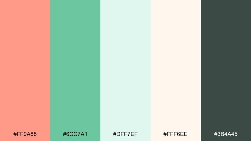 soft nursery seafoam coral green color palette with hex codes