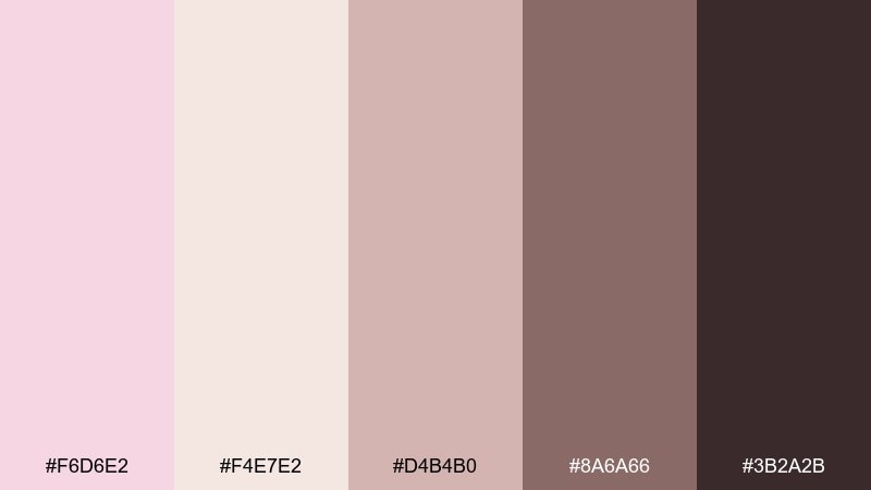 soft quartz and cocoa pale pink color palette with hex codes
