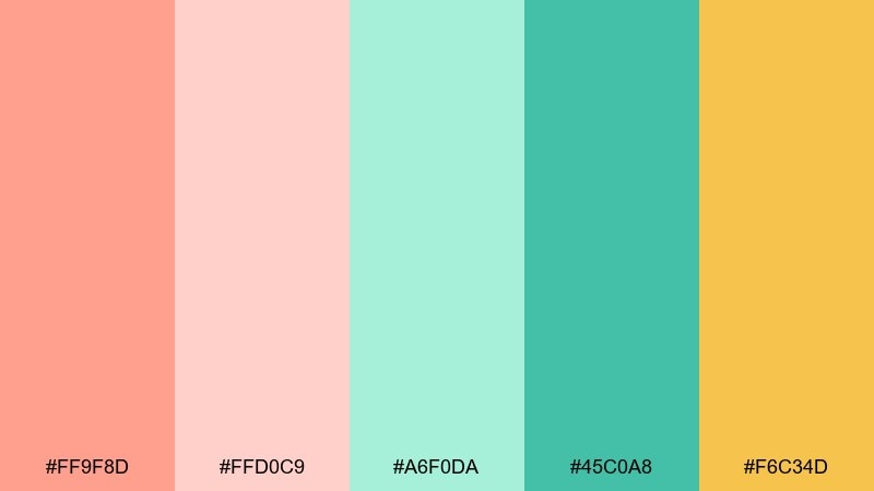 soft retro pop peach mint color palette with hex codes