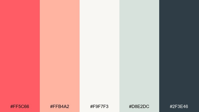 soft scandinavian coral red color palette with hex codes