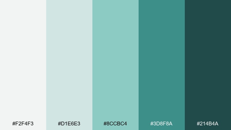 soft teal glint pearl color palette with hex codes