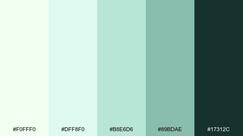 soft tech mint honeydew color palette with hex codes