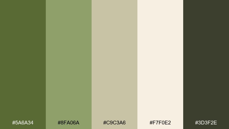 soft utility green khaki color palette with hex codes