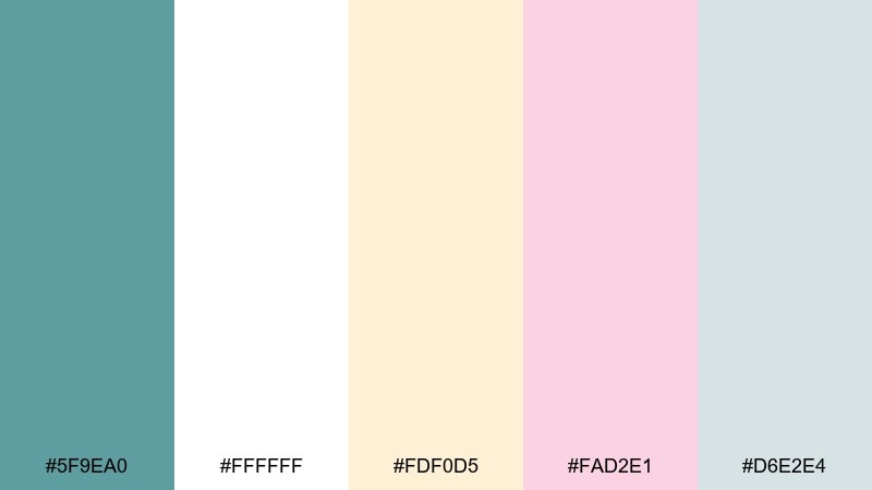 soft wedding coast cadet blue color palette with hex codes