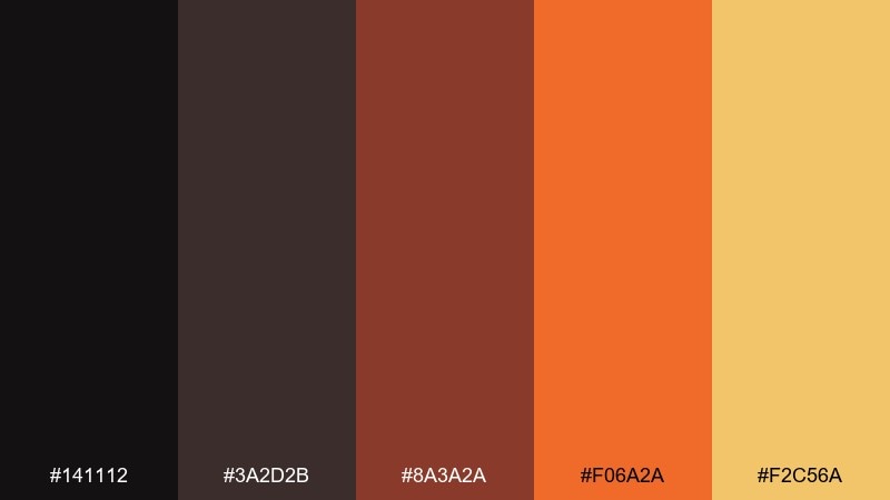 soot and saffron lava color palette with hex codes
