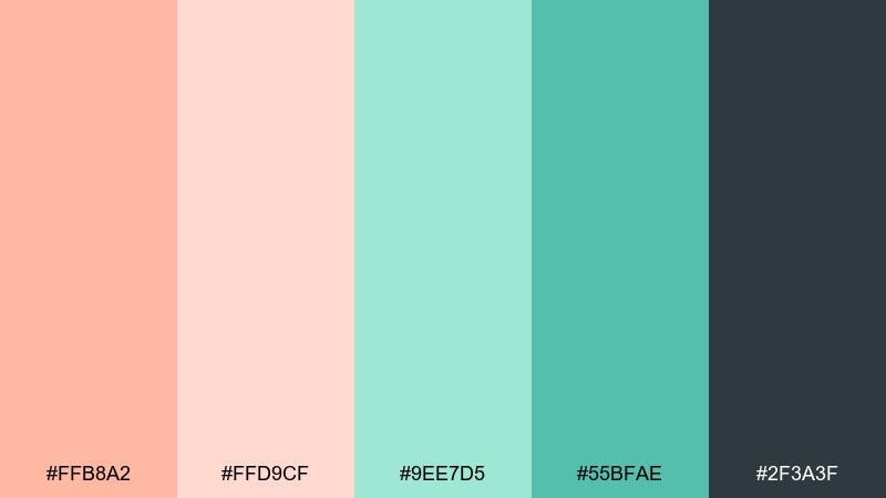 sorbet garden peach mint color palette with hex codes