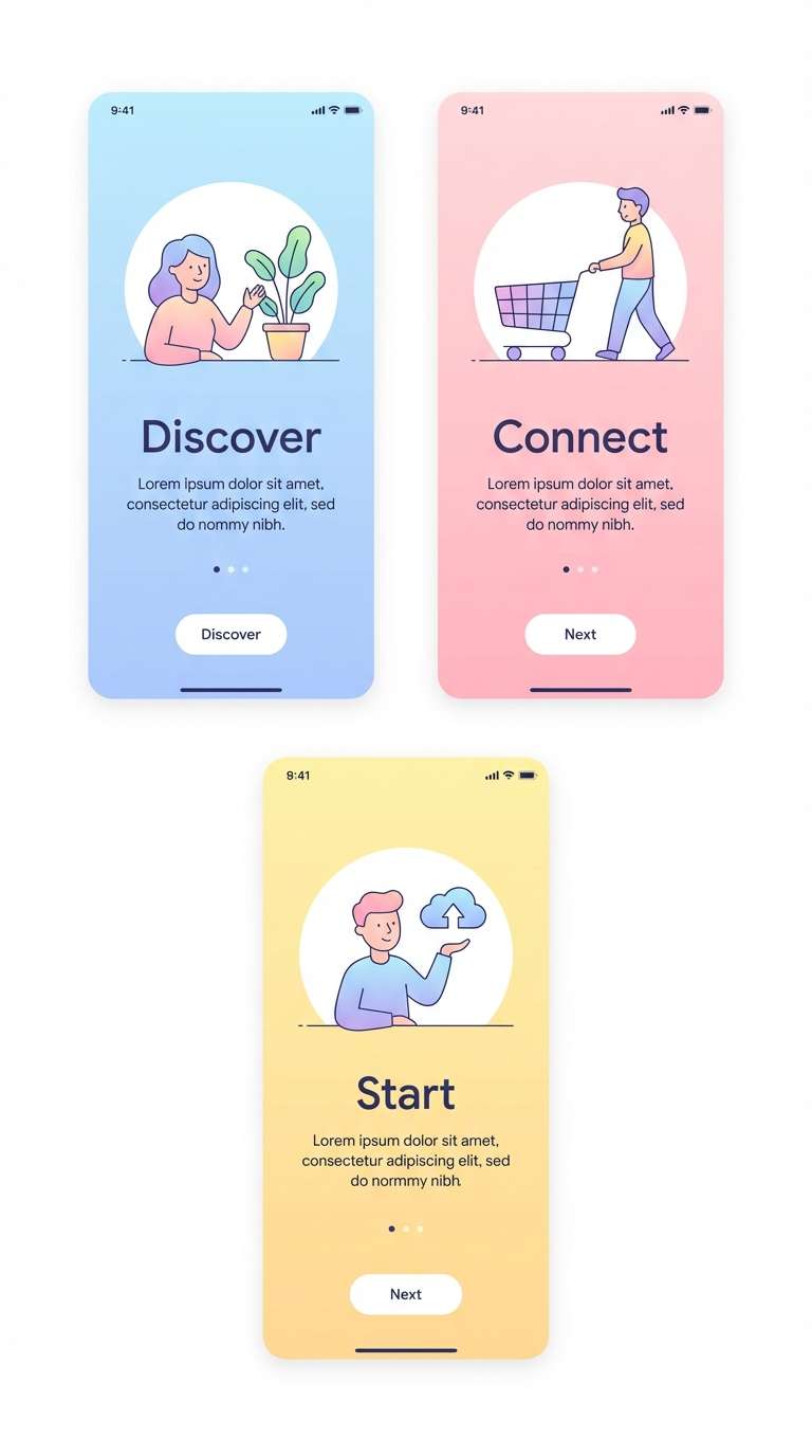 pastel onboarding ui screens