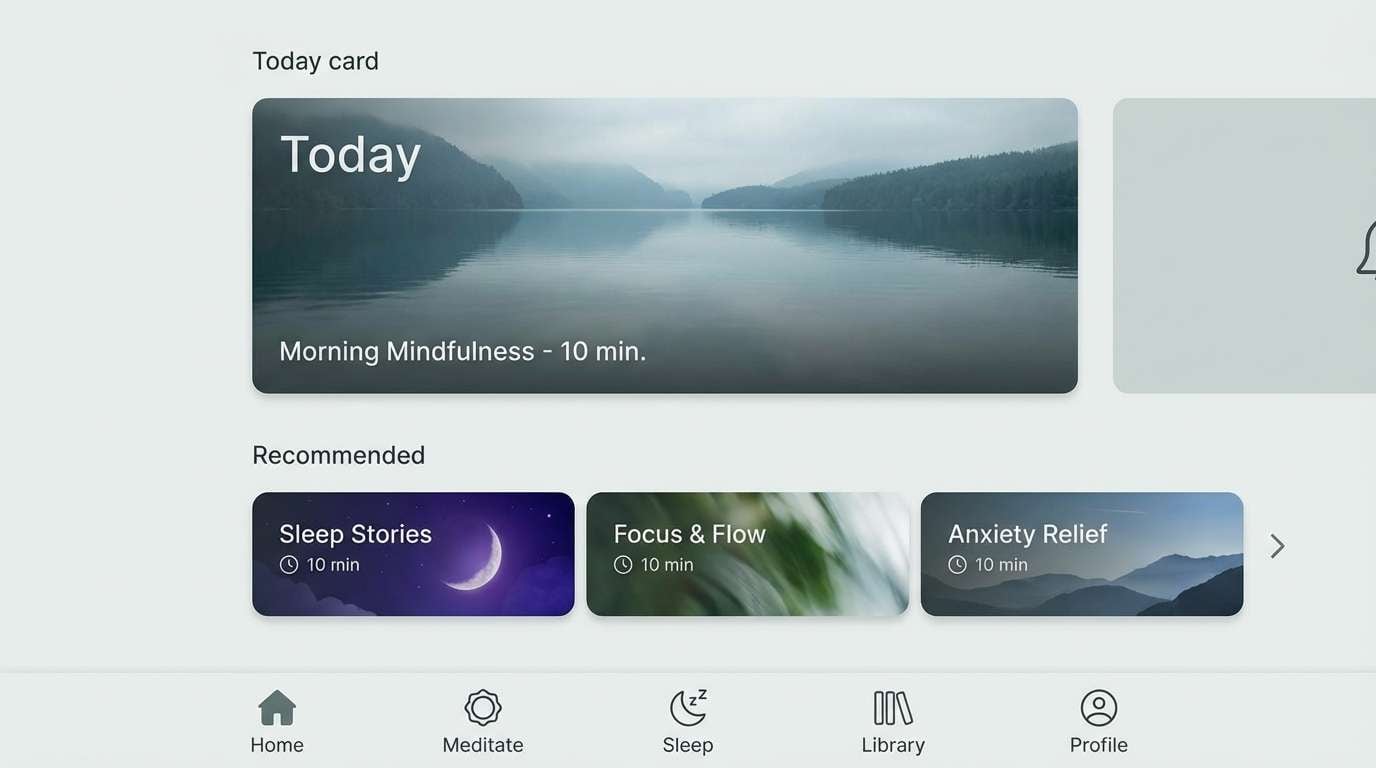calm meditation ui cards