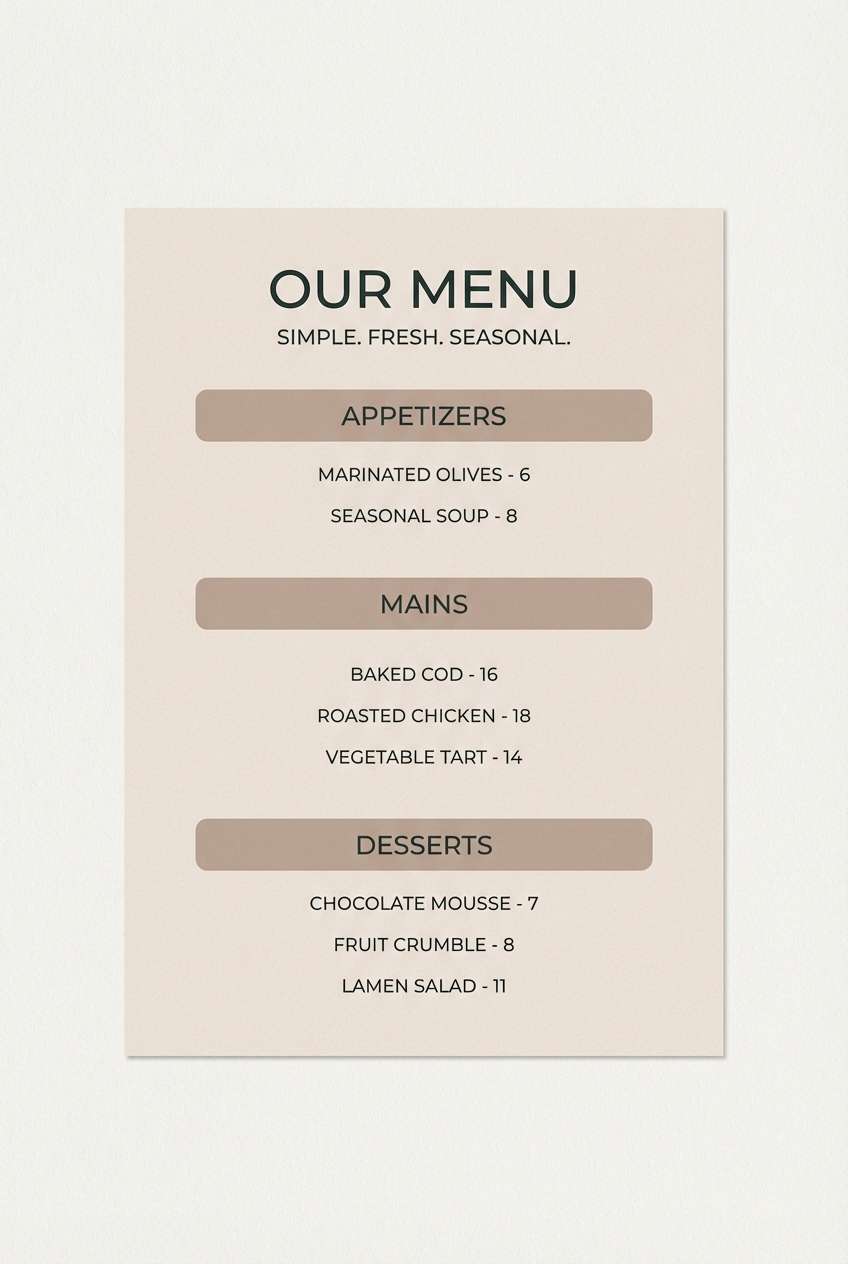 coastal clay menu flyer