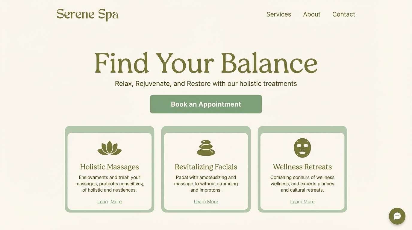 spa landing ui in greens