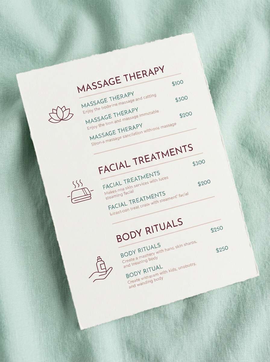 spa service menu