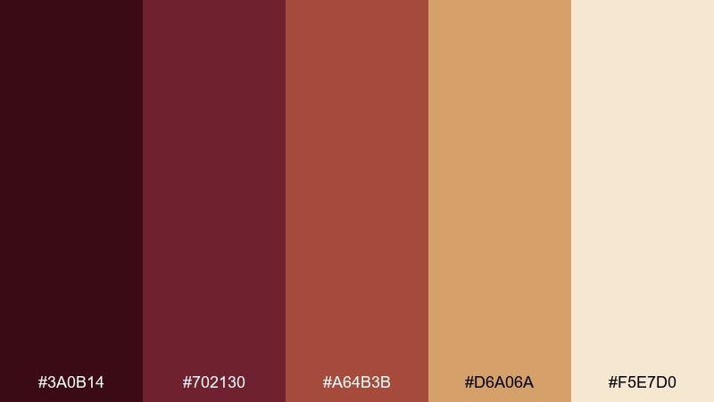 spiced bordeaux dark red wine color palette with hex codes