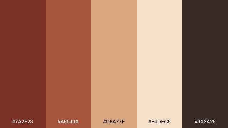 spiced cocoa burnt umber color palette with hex codes