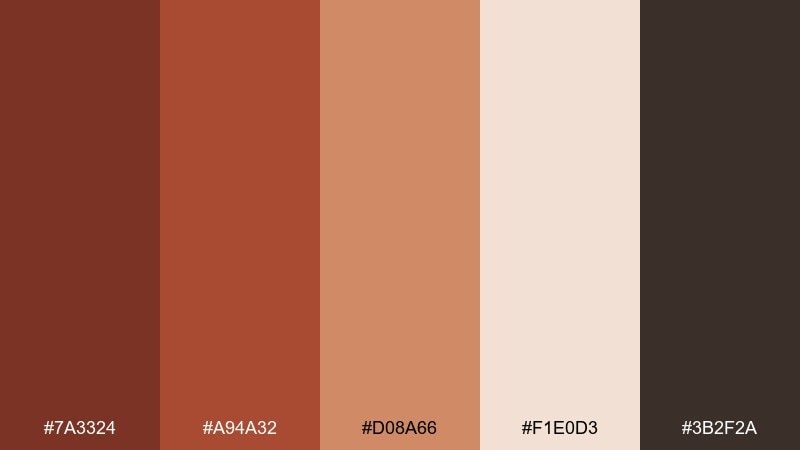 spiced cocoa carnelian color palette with hex codes