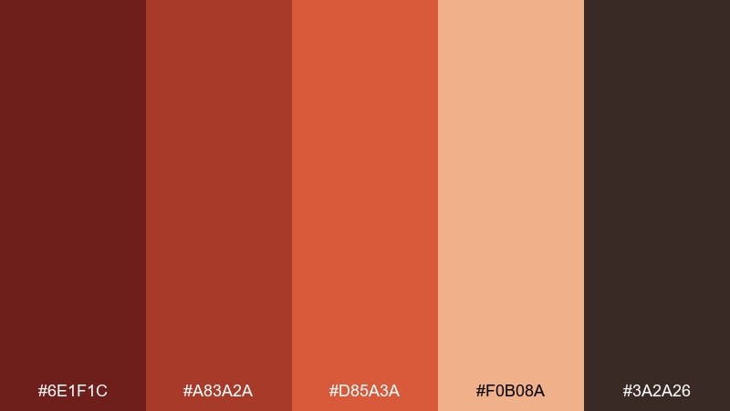 spiced cocoa red orange color palette with hex codes