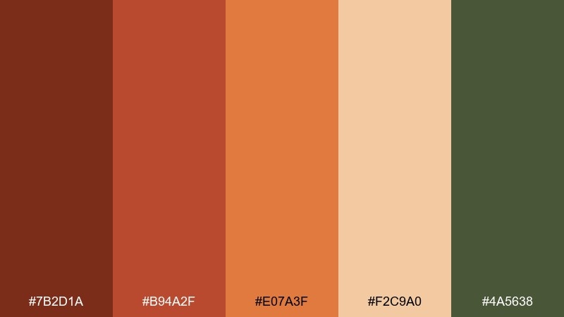spiced terracotta autumn leaves color palette with hex codes