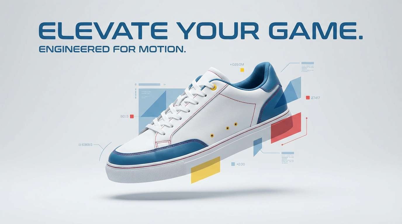 sneaker ad in bright blues