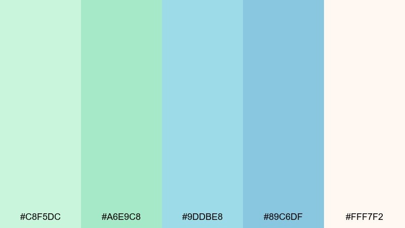 spring aquarium pastel blue green color palette with hex codes