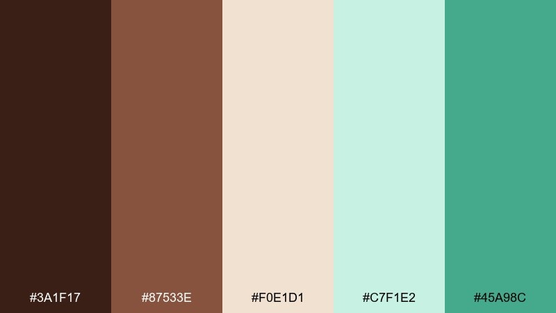 spring-chocolate-box chocolate mint color palette with hex codes