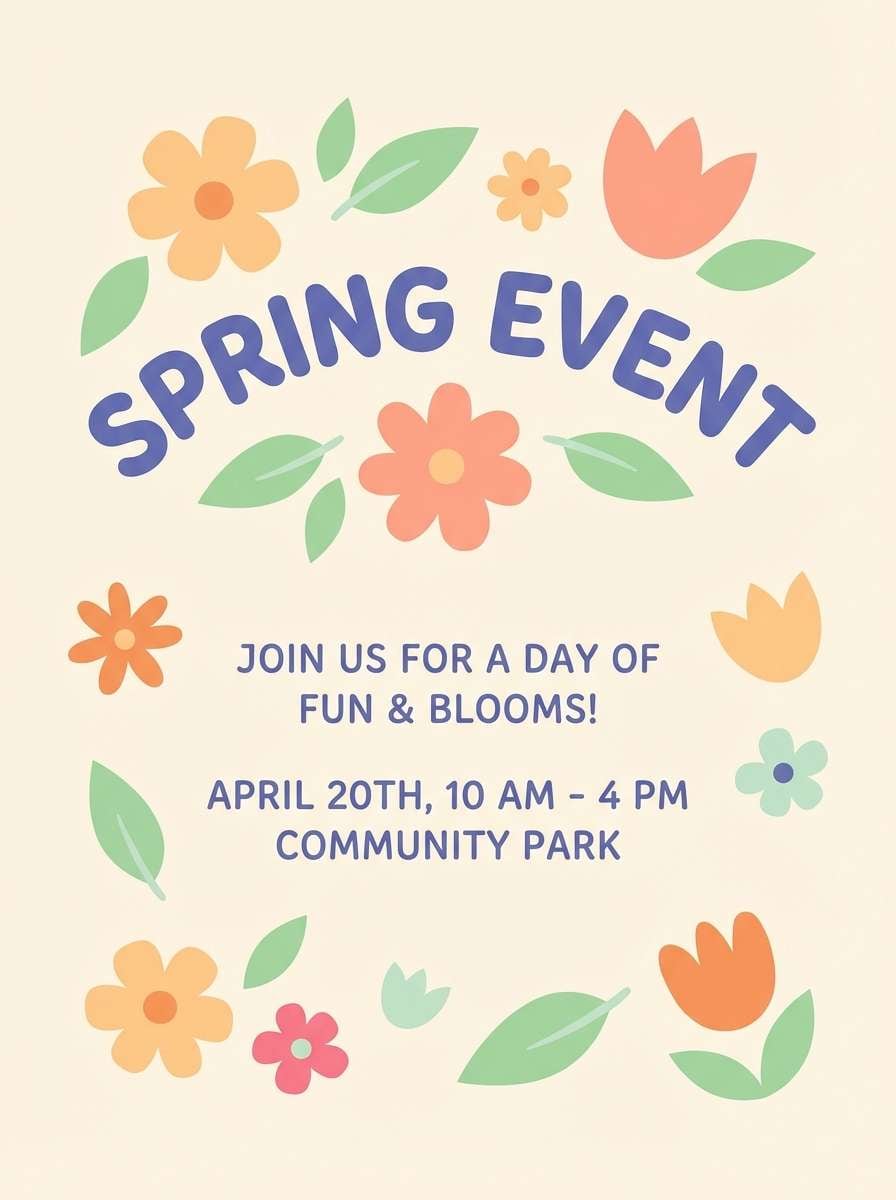 spring event flyer using slate blue color combinations