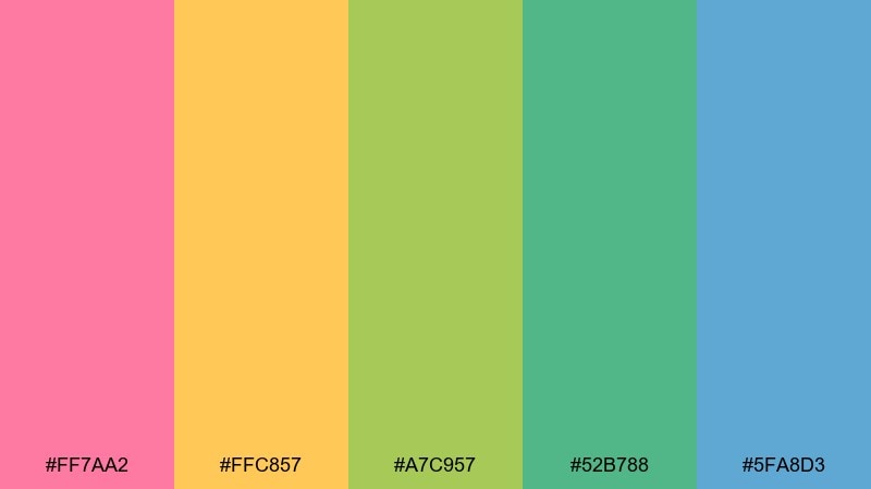 spring garden ribbon rainbow color palette with hex codes